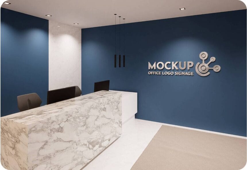 PSD logo mockup in office wall 57323761