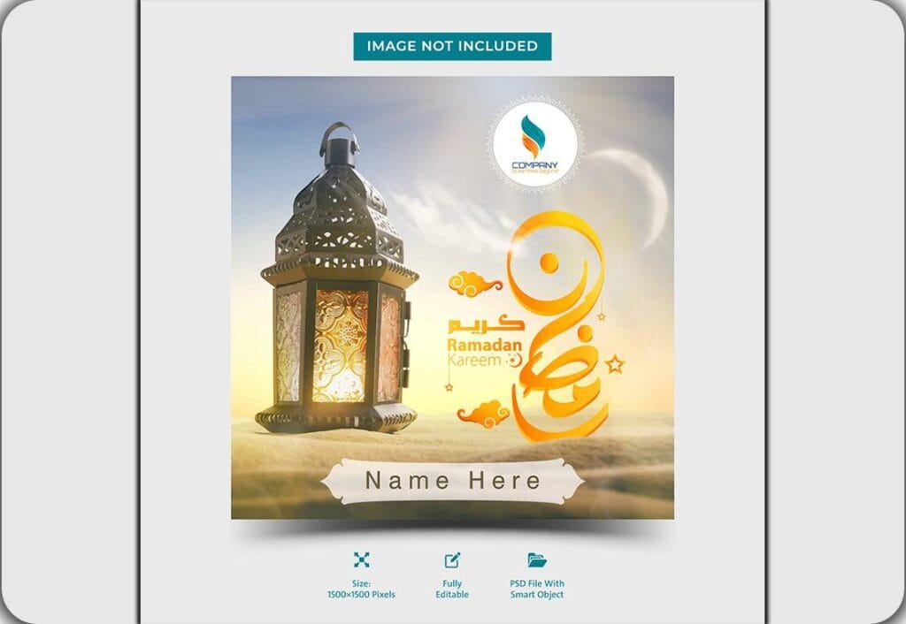 PSD ramadan kareem with name and photo greeting card islamic celebration