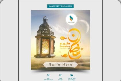 PSD ramadan kareem with name and photo greeting card islamic celebration