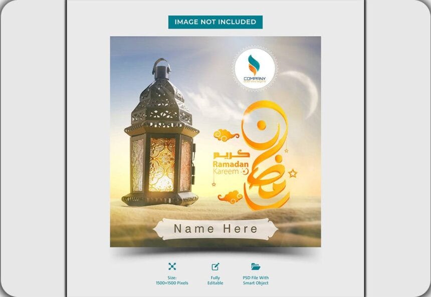 PSD ramadan kareem with name and photo greeting card islamic celebration