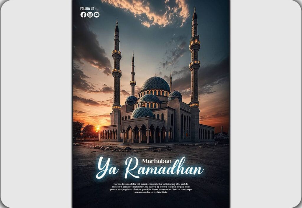 PSD ramadan poster with photo of beautiful mosque