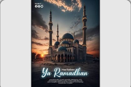 PSD ramadan poster with photo of beautiful mosque