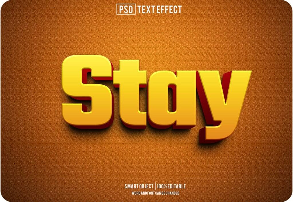 Stay Text Effect: Editable Typography 3D Text PSD Freebie 143300291