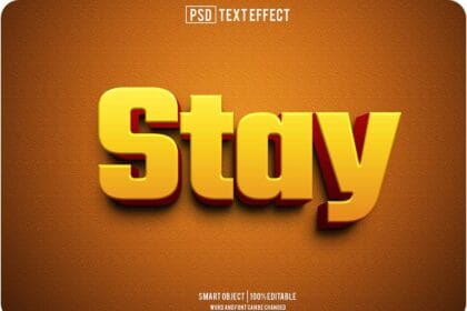 Stay Text Effect: Editable Typography 3D Text PSD Freebie 143300291