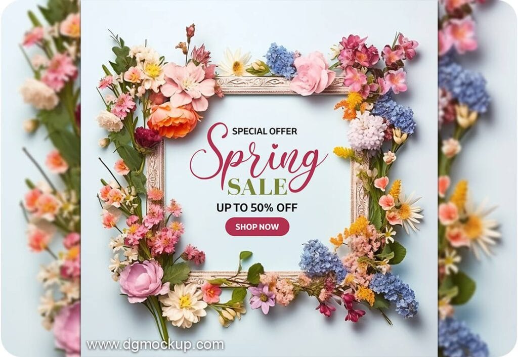 Wedding invitation Greeting Spring Flower Mockups 03
