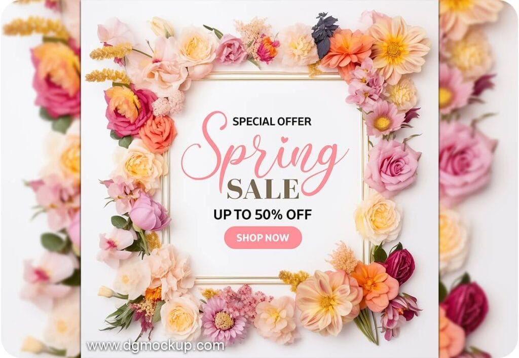 Wedding invitation Greeting Spring Flower Mockups 05