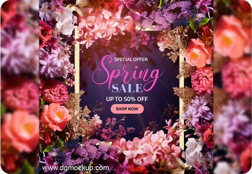 Wedding invitation Greeting Spring Flower Mockups 10