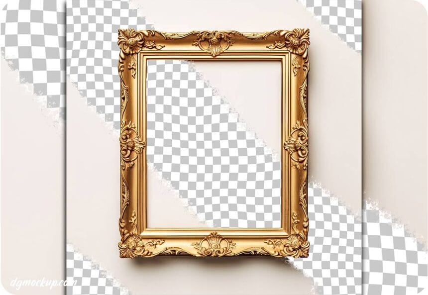 Free PSD Luxury Gold Picture Frame Mockup with Floral Pattern 62547174