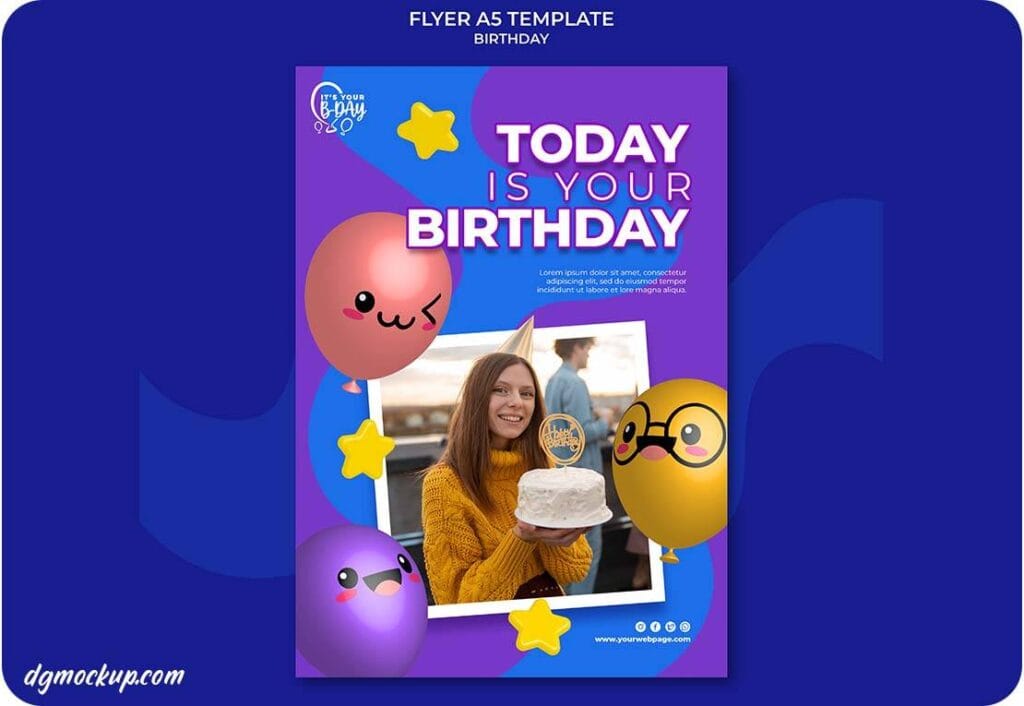 Vertical Birthday Party Flyer Template with Playful Balloons 22396869