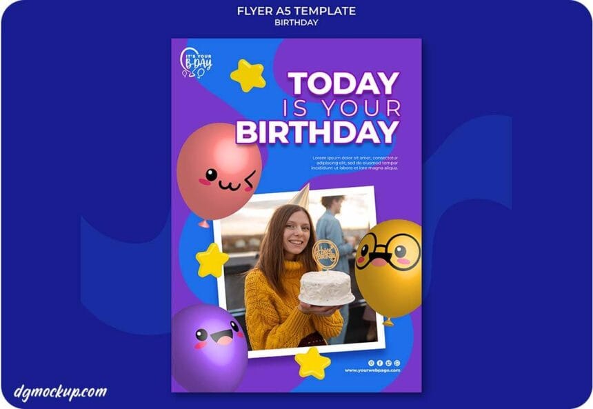 Vertical Birthday Party Flyer Template with Playful Balloons 22396869