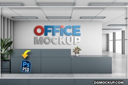 3D Logo Mockup on Reception Counter Wall in Modern Building Preview
