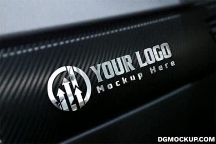 3D Silver Logo Mockup on Carbon Fiber Preview