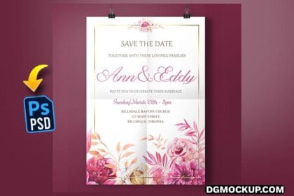 Beautiful Floral Wedding Invitation Poster Template Free PSD Preview