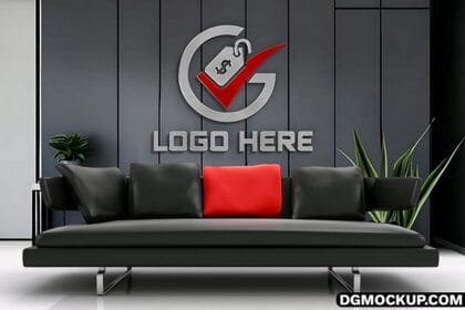 Black Wall Logo Mockup with Black Sofa Preview