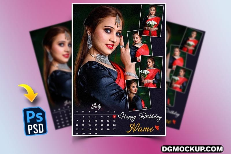 Customized Collage Photo Frame PSD with Calendar Preview