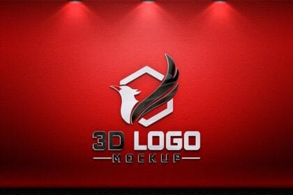 DGMOCKUP 3D Logo PSD Mockup on Red Wall Preview