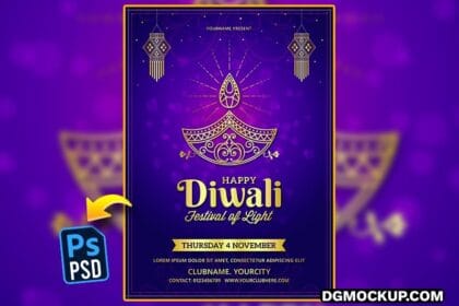 DGMOCKUP Diwali Festival Flyer Ready for Print in Purple Color PSD Preview