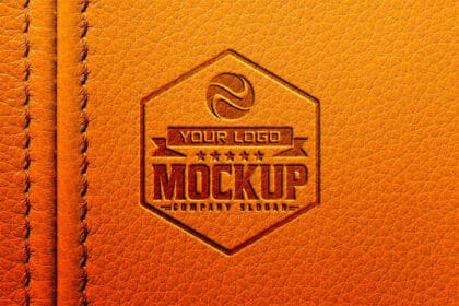 Dark Logo PSD Mockup on Orange Leather Background Preview