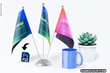 Desk Flags Mockup Front View PSD Template Preview