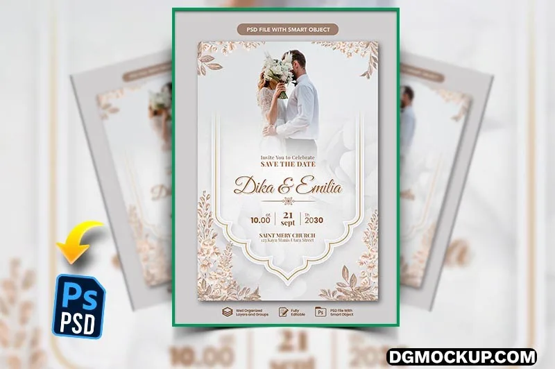 Floral Wedding Celebration Invitation PSD Template DG MOCKUP