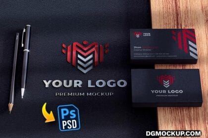 Free PSD Logo Mockup and Business Card on Black Textured Preview