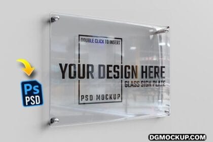 Glass Sign Plate on White Wall Mockup Preview