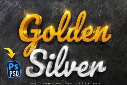 Golden and Silver 3D Text Style Effect PSD Mockup Preview