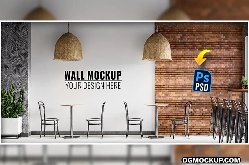 Interior Cafe Wall PSD Mockup Free Preview