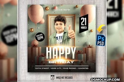 Kids Happy Birthday Invitation Poster Flyer PSD Template Preview