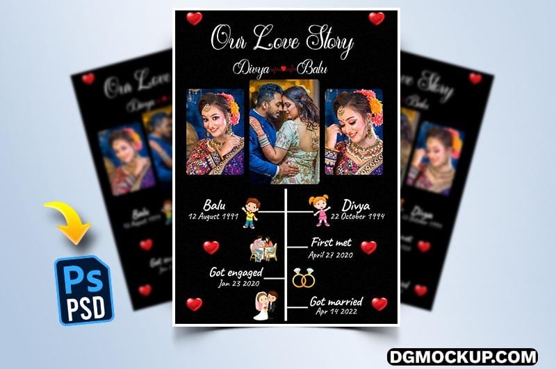 Love Story Photo Frame for Couples Anniversary PSD Preview