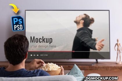 Man Watching Movie on TV PSD Mockup Preview