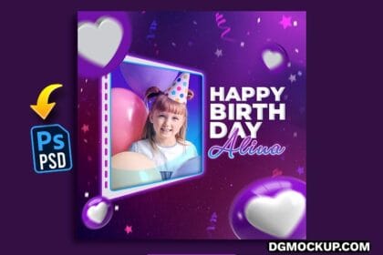 Purple Poster with Birthday Card on it Free PSD Preview
