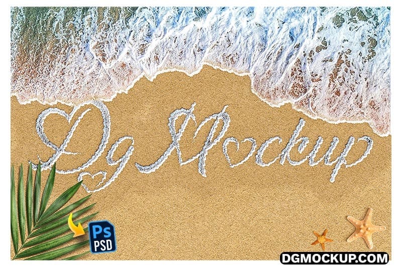 Sea Foam Text on Sand Photoshop Template Preview dgmockup