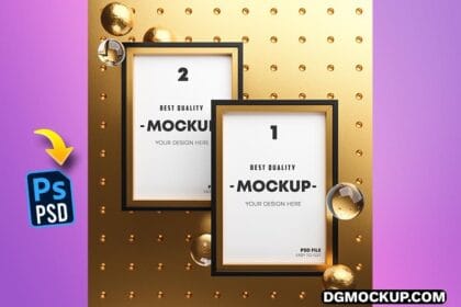 Two Vertical Golden Frame PSD Mockup Preview