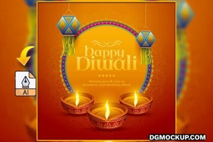 Vector Diwali Design with Indian Lantern & Oil Lamp Preview