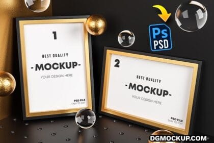 Vertical and Horizontal Golden Frame PSD Mockup Preview