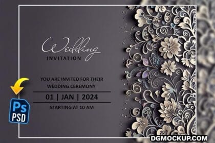 Wedding Invitation Greeting Cards Flower Vintage Style PSD Template Preview