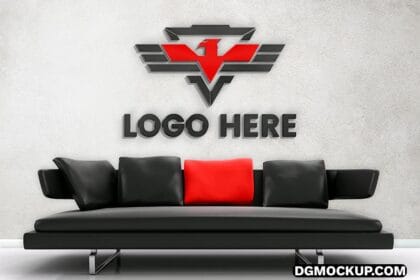 White Wall Logo Mockup with Black Sofa Preview