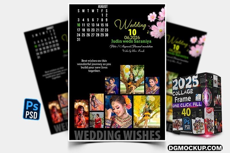 8-Photo Collage Frame PSD with Calendar Free Download 2025 Pack Preview