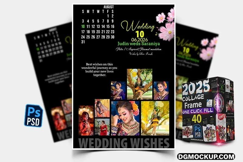 8-Photo Collage Frame PSD with Calendar Free Download 2025 Pack Preview
