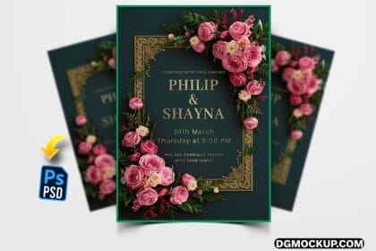 Beautiful Floral Wedding Invitation Poster PSD Template Preview