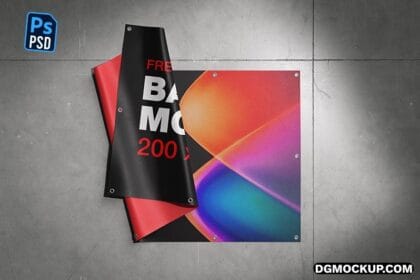 Free PSD Mockup Rolled Banner on Concrete Floor Preview