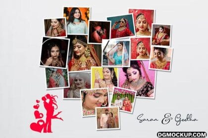 Love Heart Collage Photo Frame Free PSD Mockup Template Preview