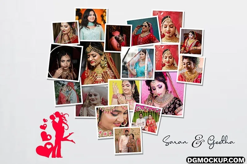 Love Heart Collage Photo Frame Free PSD Mockup Template Preview