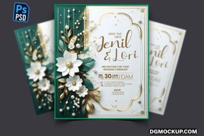 Luxury Emerald Green and Golden Wedding Invitation Free Psd Preview