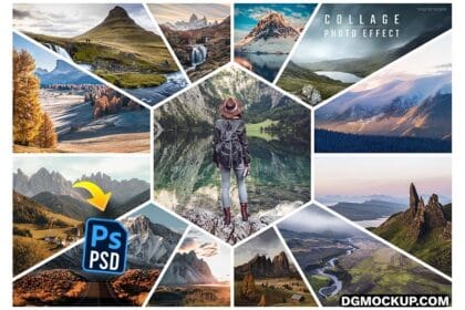 Photo Collage Hexagon Frame Effect Mockup Preview