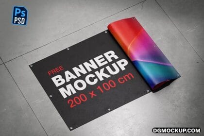 Rolled Banner on Concrete Floor Mockup PSD Free Preview