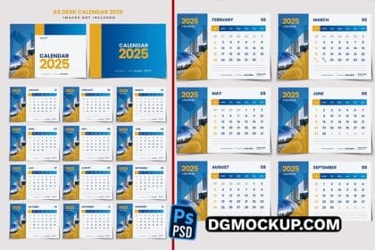 A5 Desk Office Calendar 2025 Free PSD Template Preview