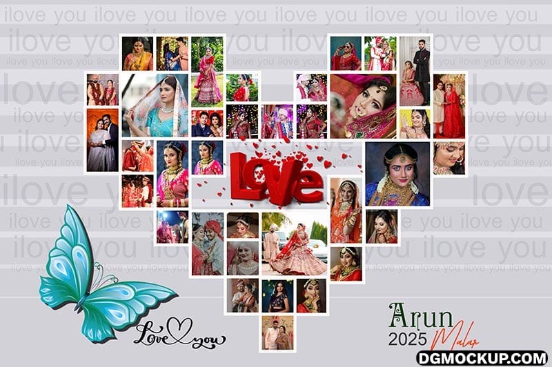 Best Heart Love Collage Photo Frame Free PSD Template Preview