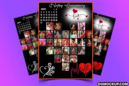 Heart Frame Photoshop Collage Template PSD Black Background Preview